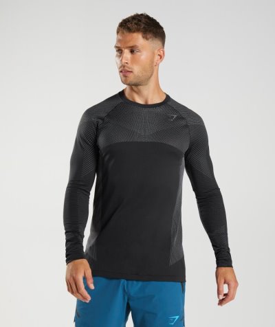 Black / Grey Men's Gymshark Apex Seamless Long Sleeve T Shirts | CA5787-990