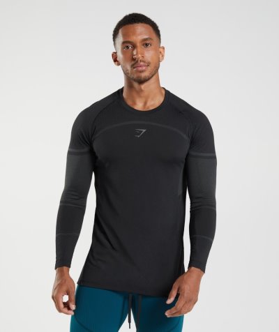 Black Men's Gymshark 315 Long Sleeve T Shirts | CA5790-085