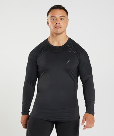 Black Men's Gymshark 315 Long Sleeve T Shirts | CA8104-309