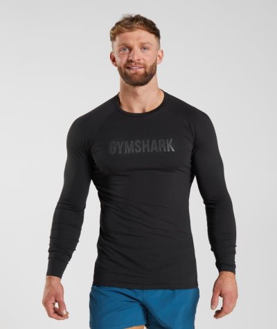 Black Men's Gymshark Apollo Long Sleeve T Shirts | CA4301-569