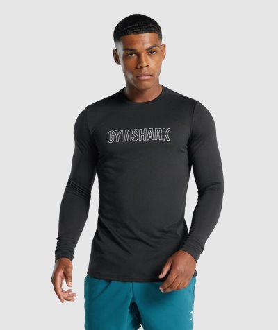 Black Men's Gymshark Arrival Long Sleeve Graphic T Shirts | CA8880-003