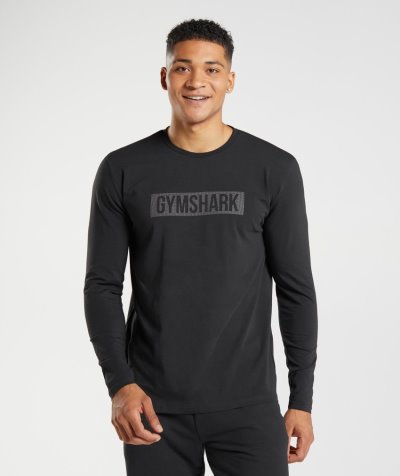 Black Men's Gymshark Block Long Sleeve T Shirts | CA2654-430