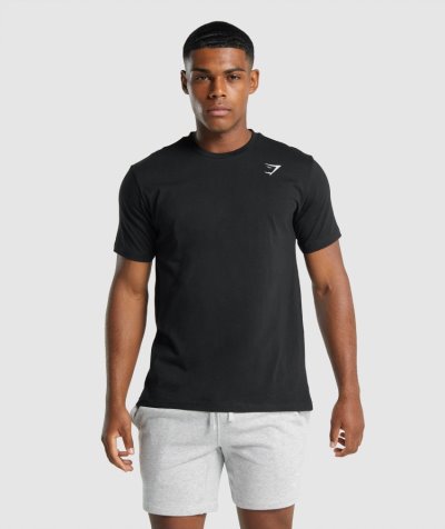 Black Men's Gymshark Crest T Shirts | CA0959-097
