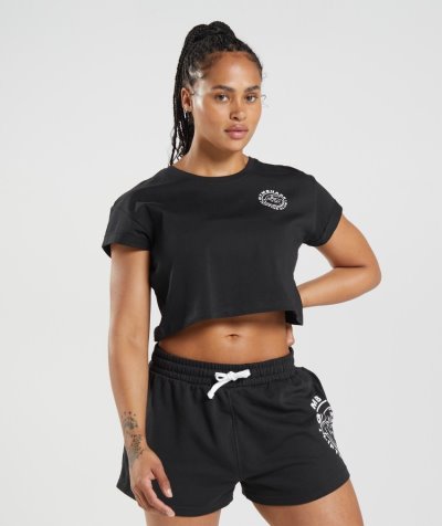 Black Women's Gymshark Legacy Cropped Tops | CA2909-683