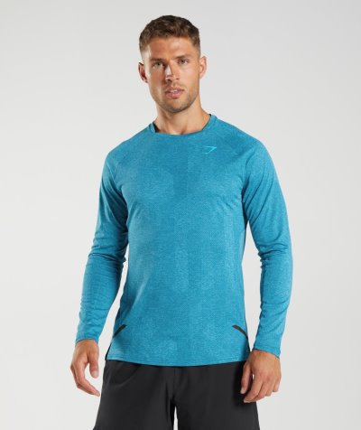 Blue / Blue Men's Gymshark Apex Long Sleeve T Shirts | CA6682-468