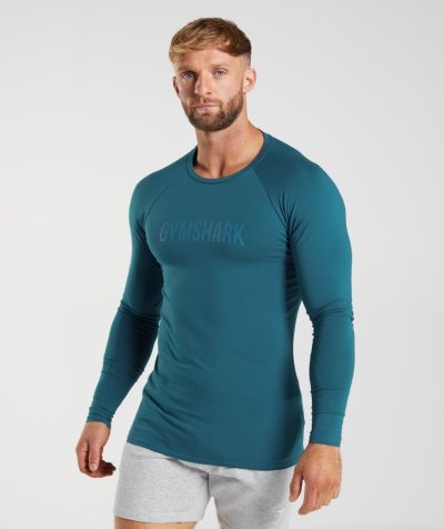 Blue Men's Gymshark Apollo Long Sleeve T Shirts | CA0781-892