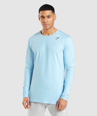 Blue Men's Gymshark Essential Long Sleeve T Shirts | CA0940-676