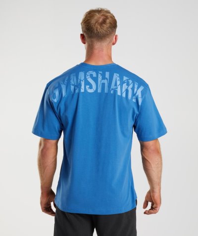 Blue Men's Gymshark Power T Shirts | CA2994-723