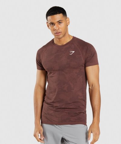 Brown / Black Men's Gymshark Geo Seamless T Shirts | CA6338-226