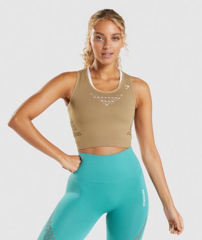 Brown Women's Gymshark Energy Seamless Cropped Tops | CA6785-051