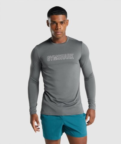 Deep Grey Men's Gymshark Arrival Long Sleeve Graphic T Shirts | CA7928-867
