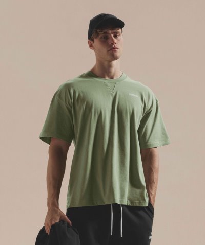 Green Men's Gymshark Rest Day Sweats T Shirts | CA6586-891