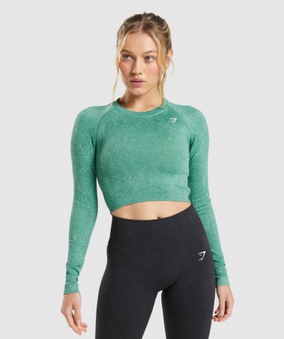 Green Women's Gymshark Adapt Fleck Seamless Long Sleeve Cropped Tops | CA2022-227