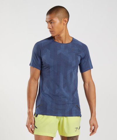 Grey / Blue Men's Gymshark Apex T Shirts | CA8620-696