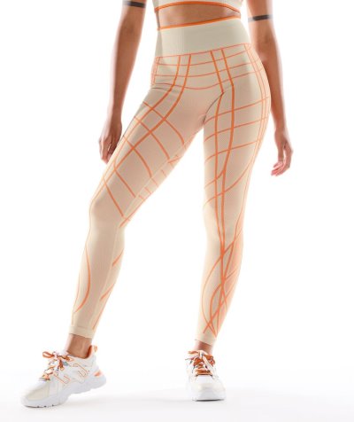 Grey / Orange / White Women's Gymshark Wtflex Linear Seamless Leggings | CA6746-805