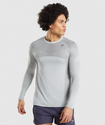 Light Grey / Grey Men's Gymshark Apex Seamless Long Sleeve T Shirts | CA7429-428