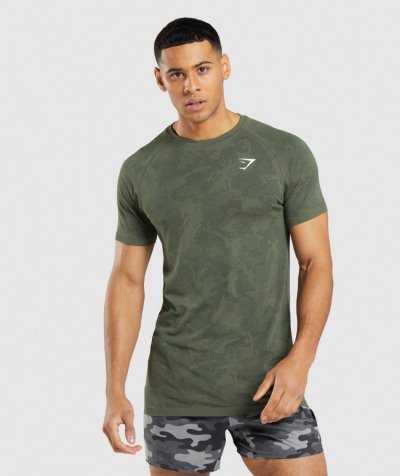 Olive / Black Men's Gymshark Geo Seamless T Shirts | CA4221-880