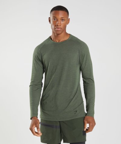 Olive Men's Gymshark Retake Seamless Long Sleeve T Shirts | CA0216-186