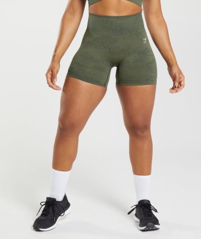 Olive / Olive Women's Gymshark Adapt Camo Seamless Shorts | CA1159-692