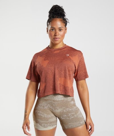 Red / Brown Women's Gymshark Adapt Camo Seamless Cropped Tops | CA4361-230