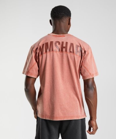 Rose Brown Men's Gymshark Power Washed T Shirts | CA9125-495