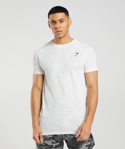 White / Light Grey Men's Gymshark Geo Seamless T Shirts | CA0329-898