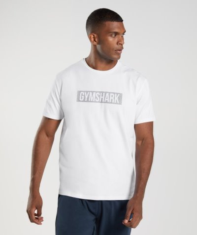 White Men's Gymshark Block T Shirts | CA1180-867