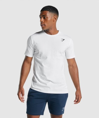 White Men's Gymshark Crest T Shirts | CA8632-279