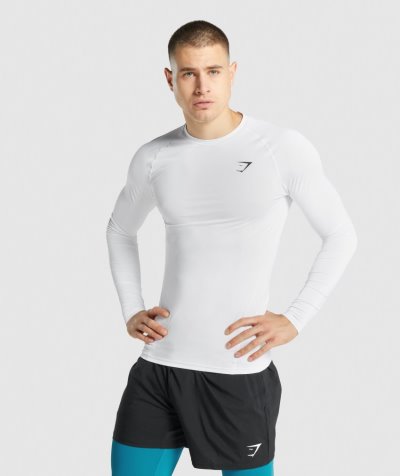 White Men's Gymshark Element Baselayer Long Sleeve T Shirts | CA2662-474