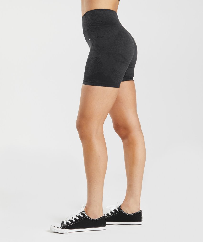 Black / Grey Women's Gymshark Adapt Camo Seamless Shorts | CA1998-256