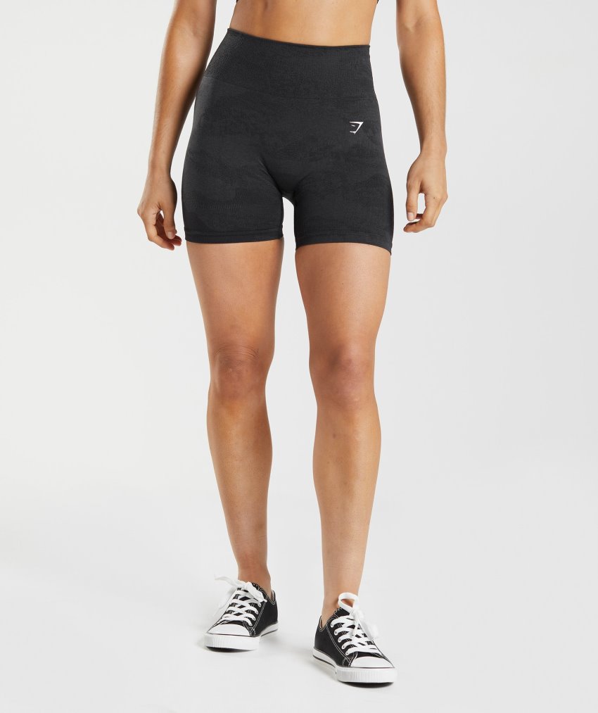 Black / Grey Women\'s Gymshark Adapt Camo Seamless Shorts | CA1998-256