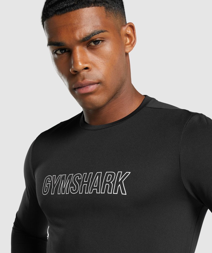 Black Men's Gymshark Arrival Long Sleeve Graphic T Shirts | CA8880-003