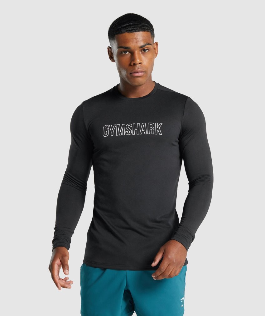 Black Men\'s Gymshark Arrival Long Sleeve Graphic T Shirts | CA8880-003