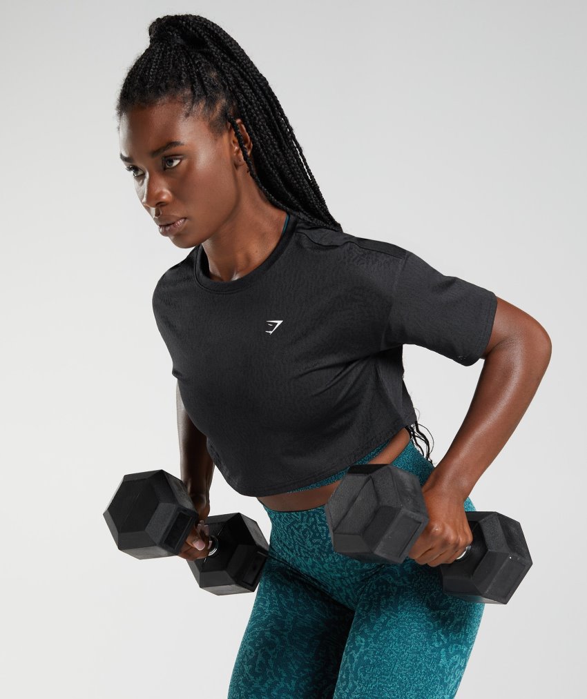 Black Women's Gymshark Adapt Animal Seamless Cropped Tops | CA2992-286