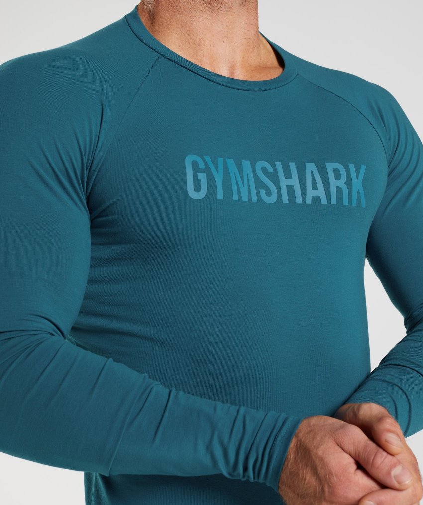 Blue Men's Gymshark Apollo Long Sleeve T Shirts | CA0781-892