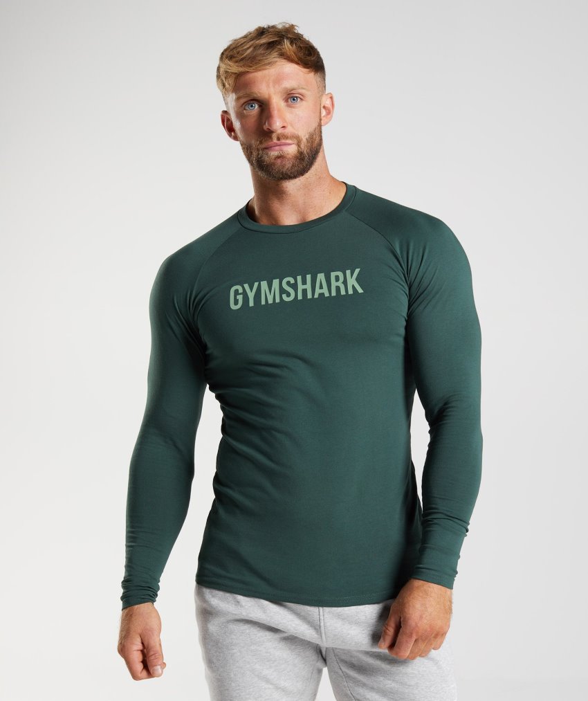 Green Men\'s Gymshark Apollo Long Sleeve T Shirts | CA1555-929