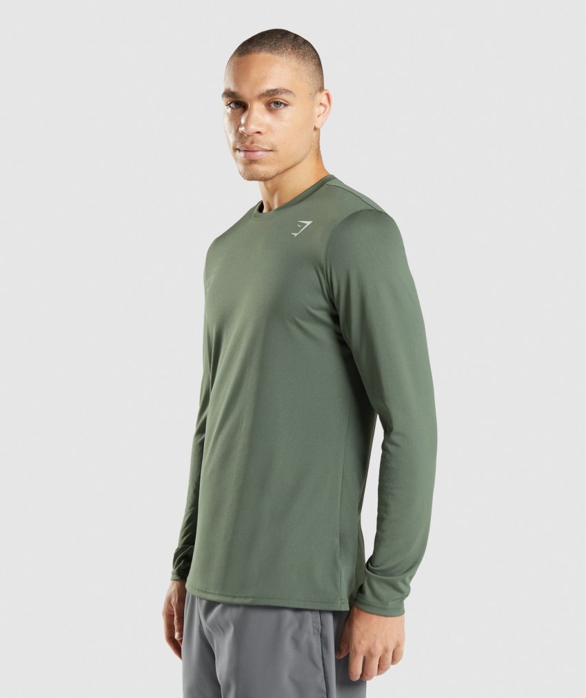 Green Men's Gymshark Arrival Long Sleeve T Shirts | CA4797-766