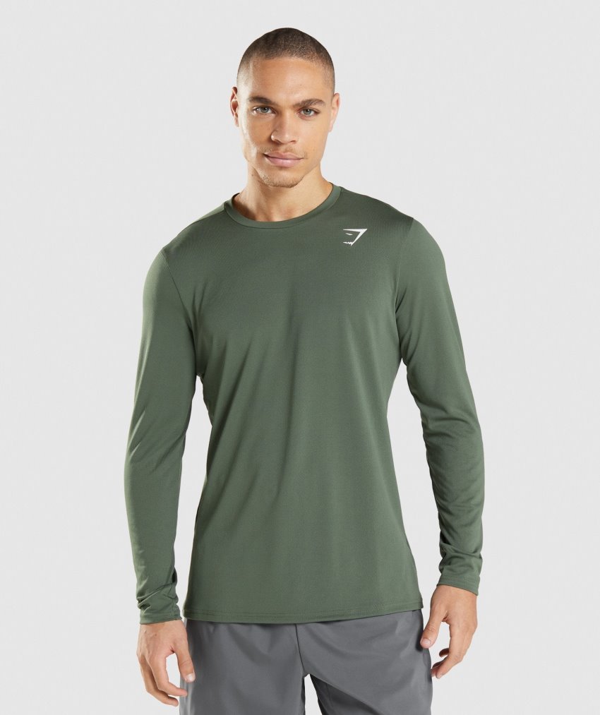 Green Men\'s Gymshark Arrival Long Sleeve T Shirts | CA4797-766