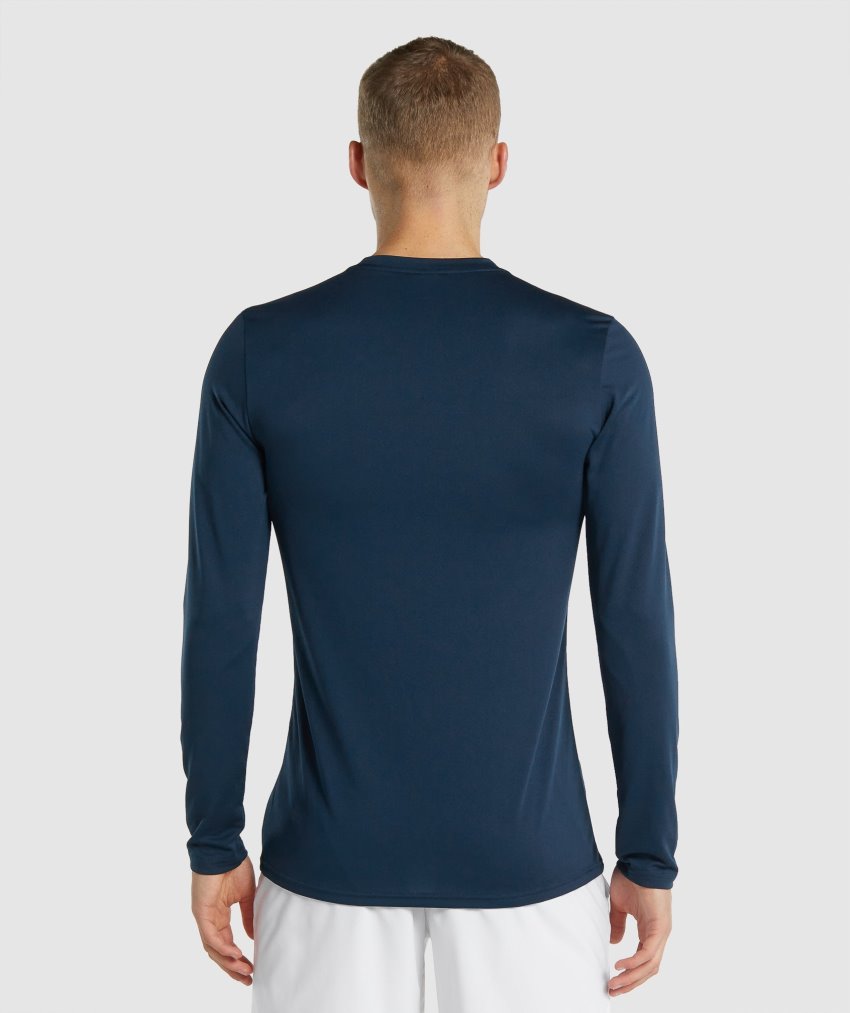 Navy Men's Gymshark Arrival Long Sleeve T Shirts | CA2065-064