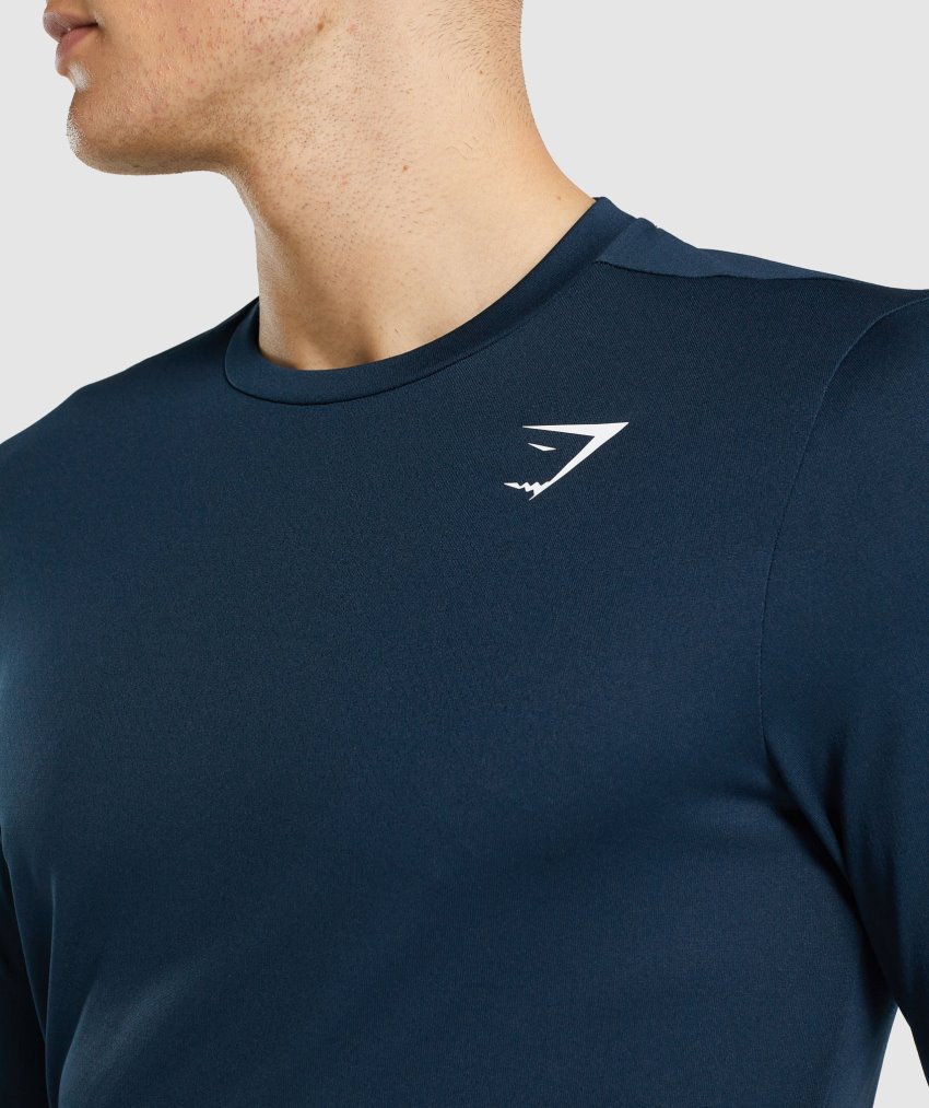 Navy Men's Gymshark Arrival Long Sleeve T Shirts | CA2065-064