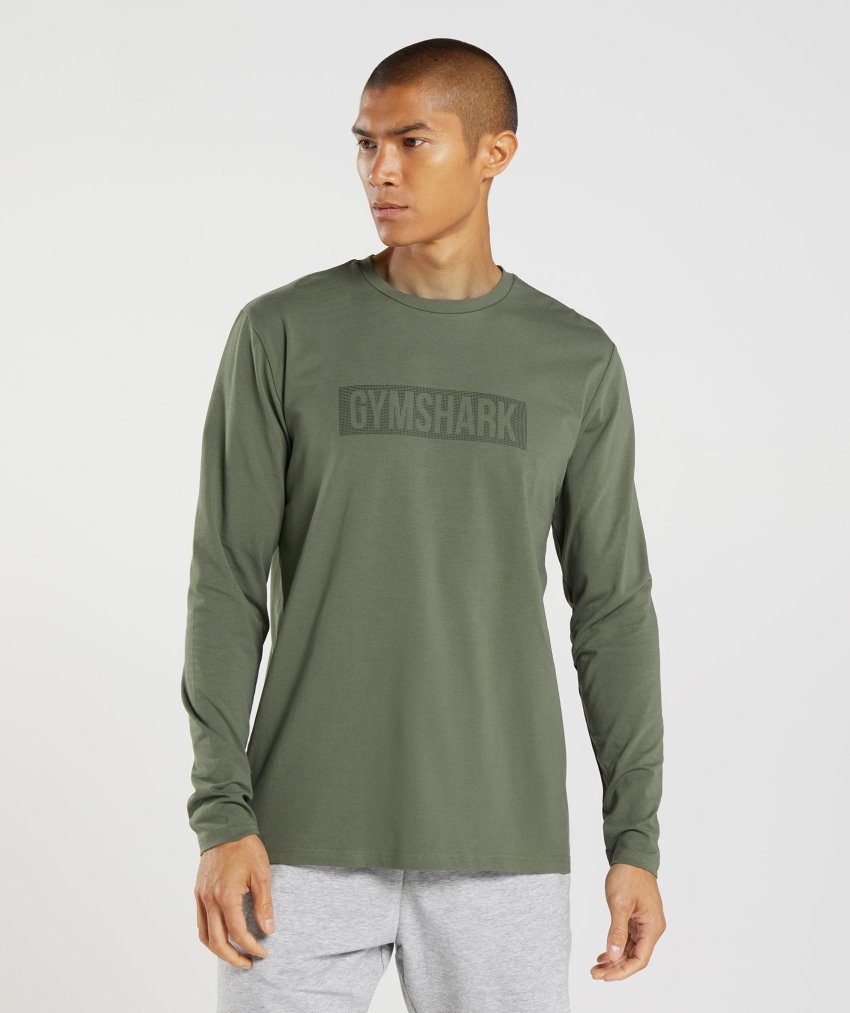 Olive Men\'s Gymshark Block Long Sleeve T Shirts | CA3727-187