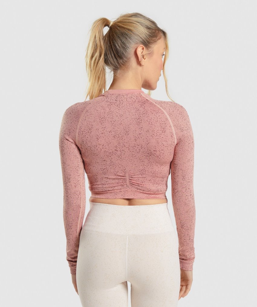 Pink Women's Gymshark Adapt Fleck Seamless Long Sleeve Cropped Tops | CA3831-214