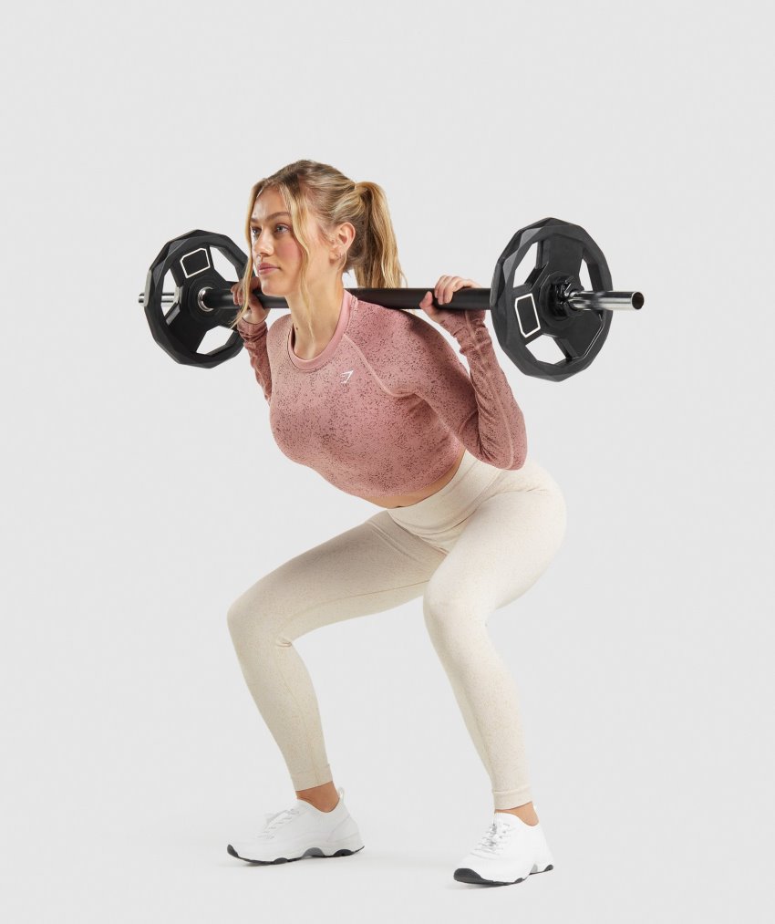Pink Women's Gymshark Adapt Fleck Seamless Long Sleeve Cropped Tops | CA3831-214