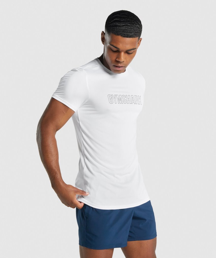 White Men's Gymshark Arrival Graphic T Shirts | CA5866-685