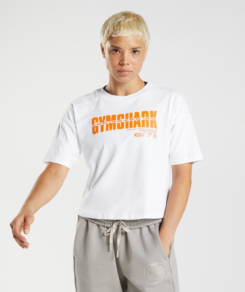 White Women\'s Gymshark GS10 Year Midi Tops | CA8991-270